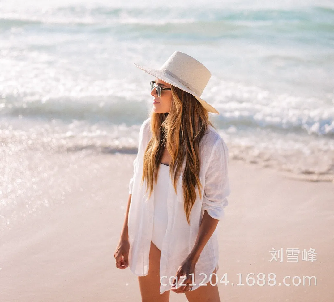 Brownm Brownm Blouse Wrinkle Cloth Vacation Bikini Sunscreen Shirt Shirt Beach Sunscreen Clothing NWDRAL
