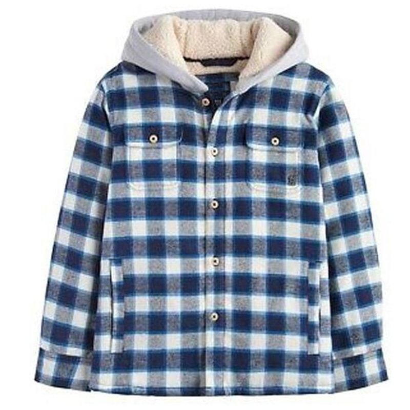 Plaid Casual Long-sleeved Shirt Jacket With Hood