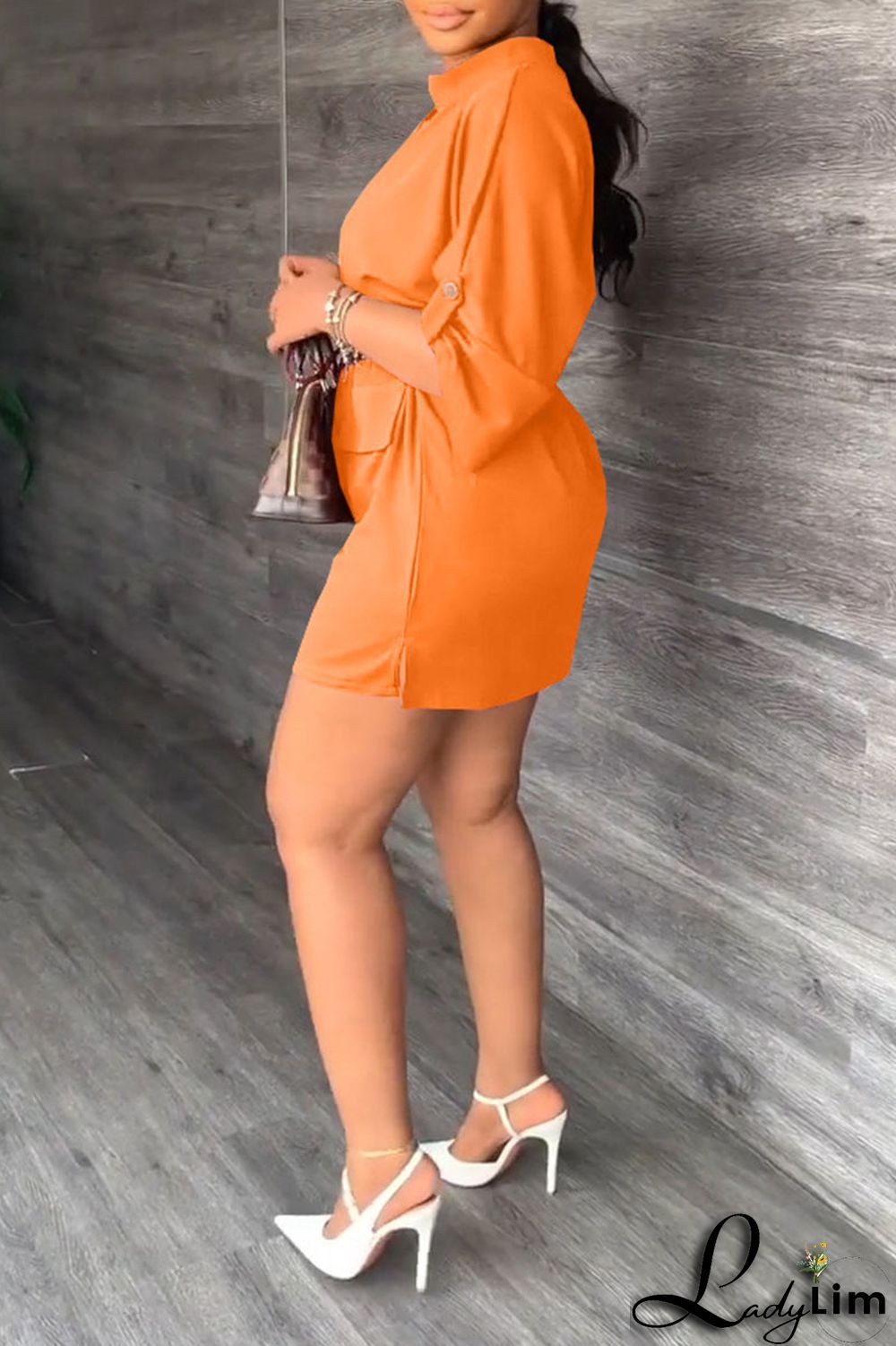 Tangerine Casual Solid Patchwork Draw String V Neck Straight Dresses