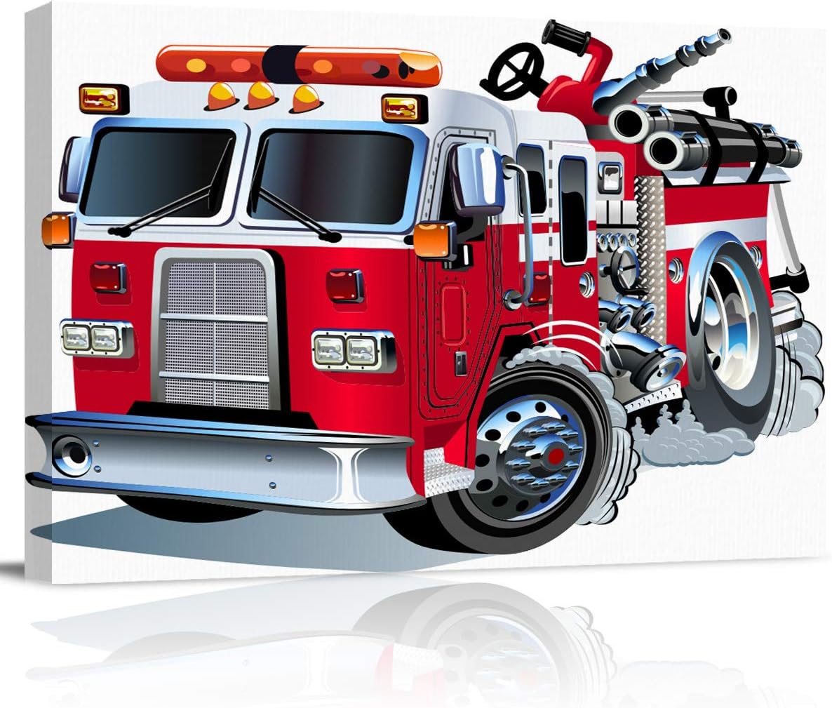 Shine-Home Wall Art for Living Room/Bedroom, Canvas Bathroom Decor Wall Art Kitchen Office Framed Wood Oil Painting Picture, Red Cartoon Firetruck 24 inch x32 inch  24x32in