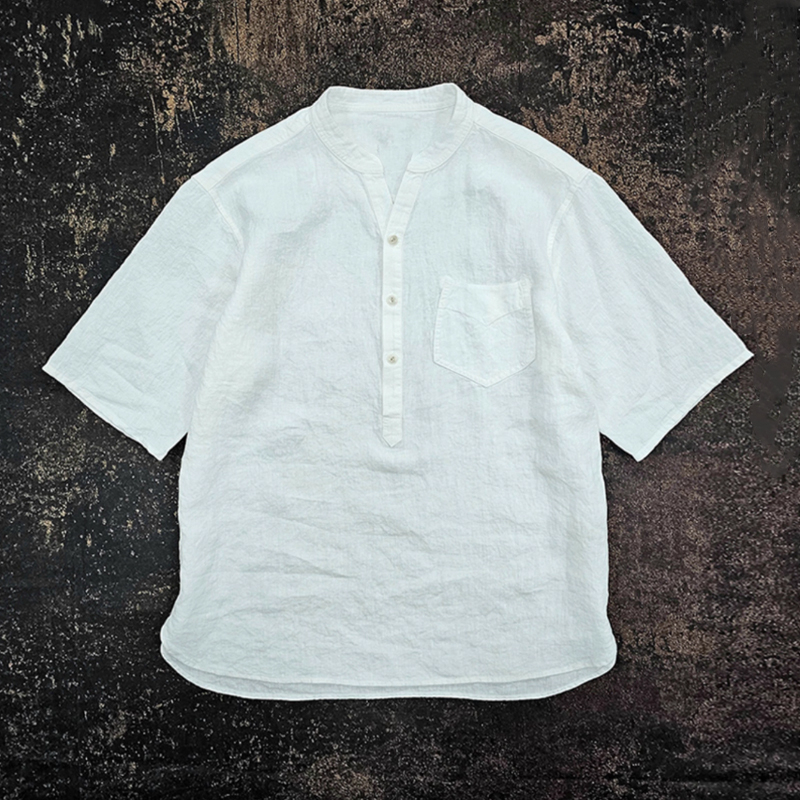 Men's Washed Distressed Linen Short-Sleeved Shirt