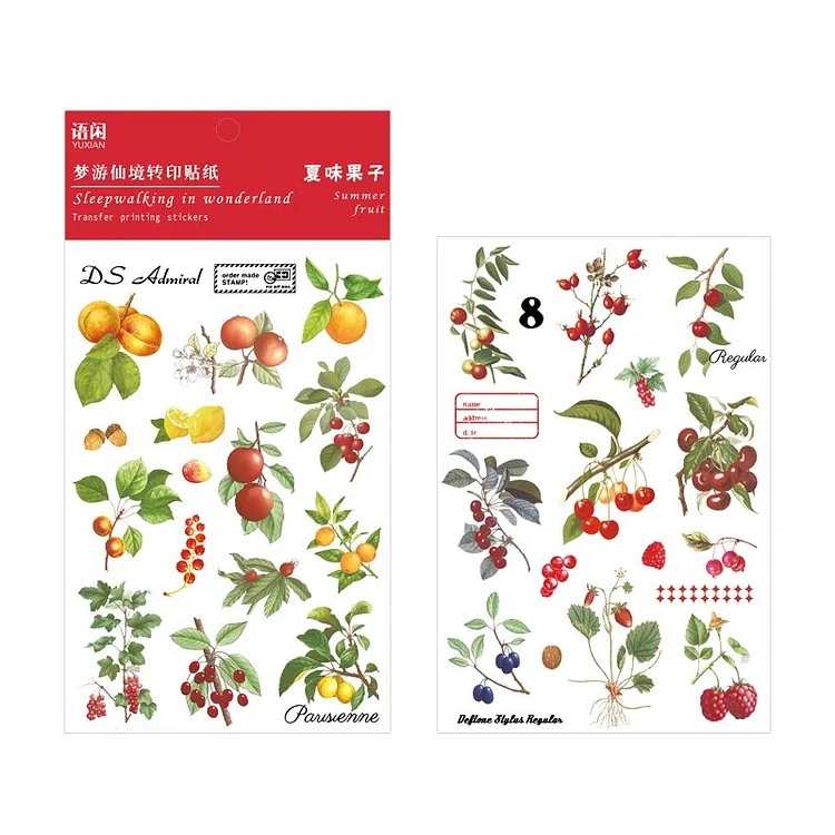 Journalsay 2 Sheets Vintage Plant PVC Transfer Sticker DIY Art Journal Scrapbooking Decoration Butterfly Stickers