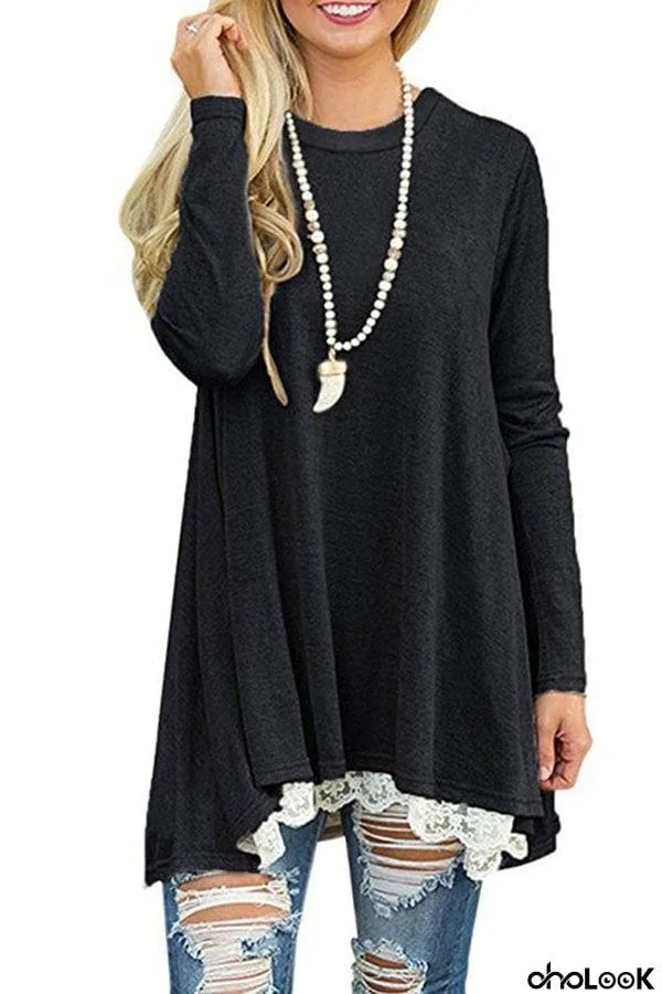 Casual O Neck Long Sleeve Lace Dress