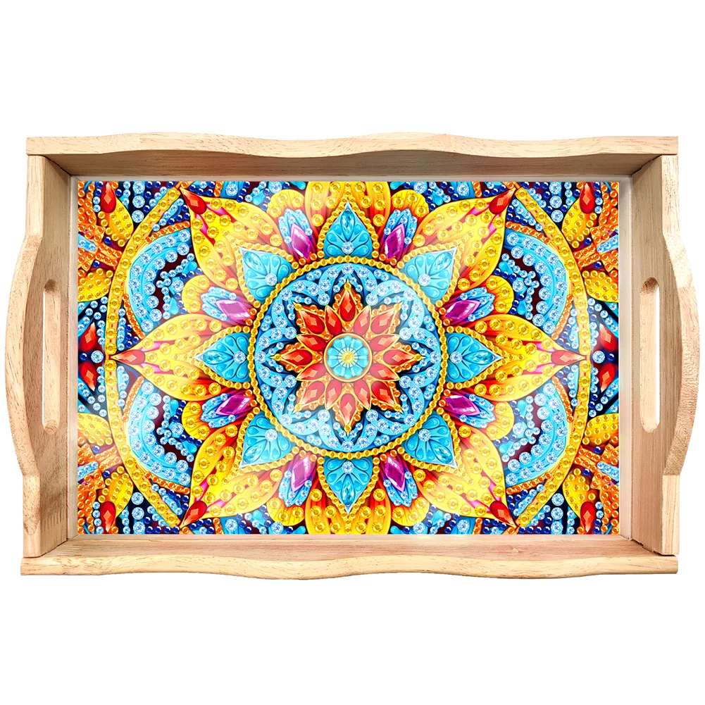 DIY Mandala Diamond Painting Decorative Trays with Handle Coffee Table Tray for Serving Food