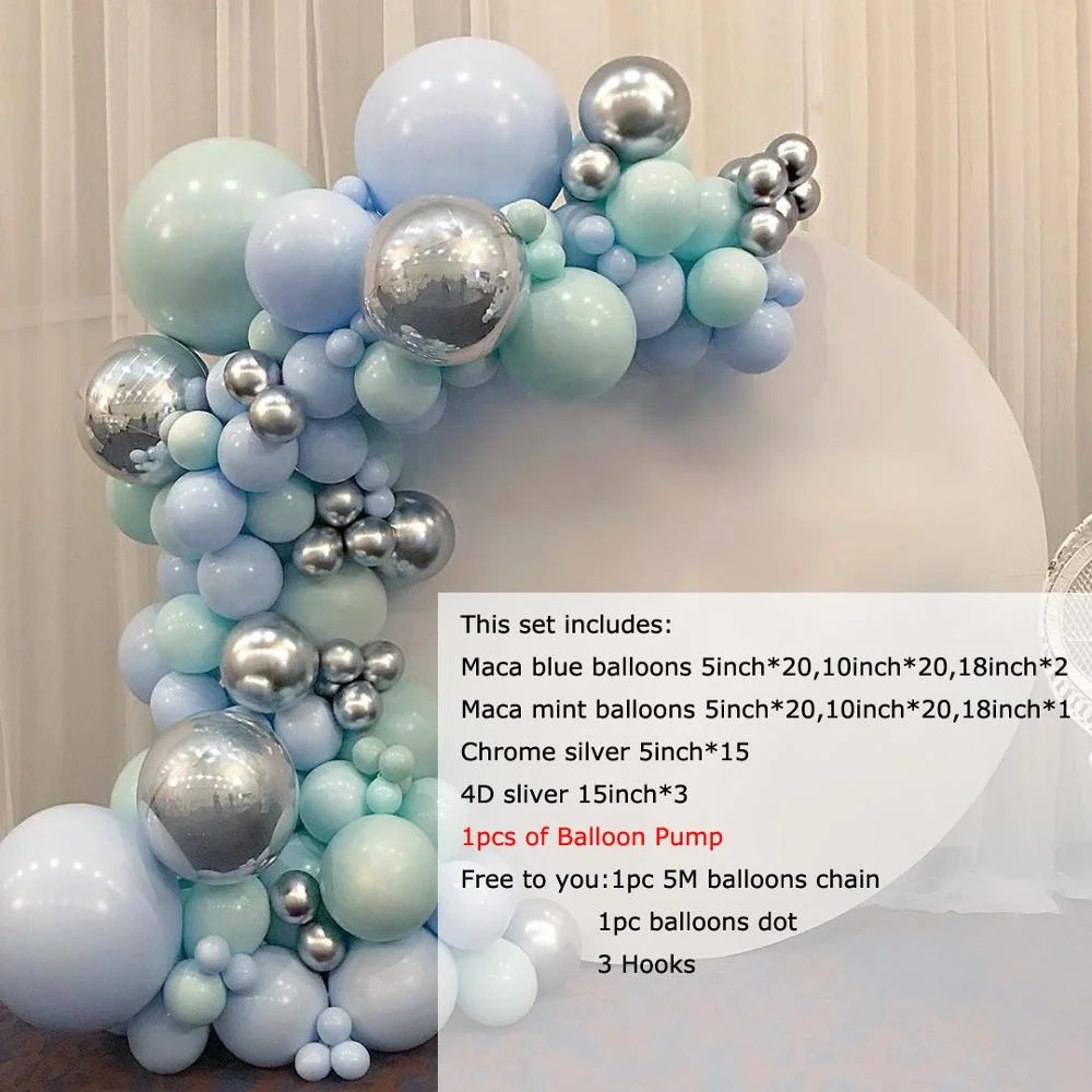 Macaron Blue Mint Pastel Balloons Garland Arch Kit Sliver 101pcs DIY Birthday Wedding Baby Shower New Year Party globos Decorati