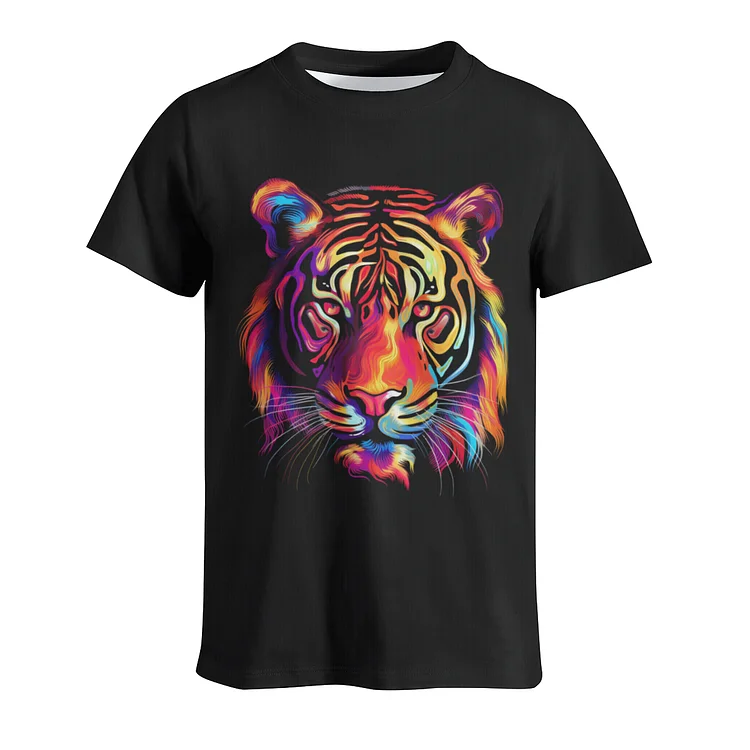 Black Round Neck Tiger Shirt