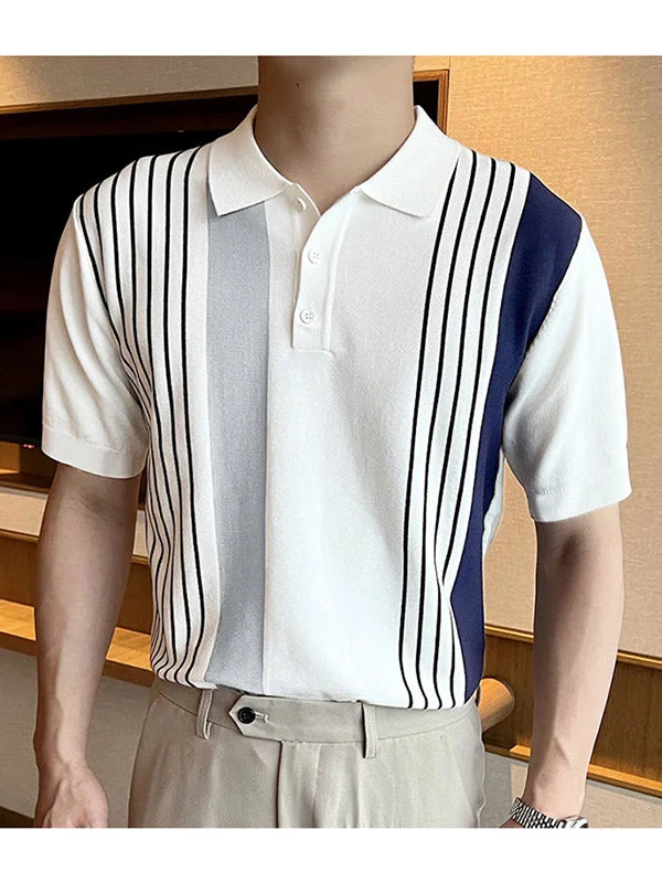 Aonga - Mens Japan Striped Pattern Lapel POLO Shirt