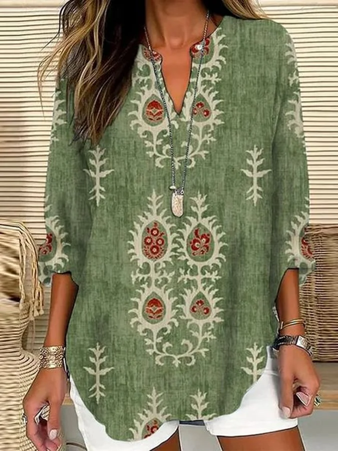 Women's Retro Print Casual Blouse