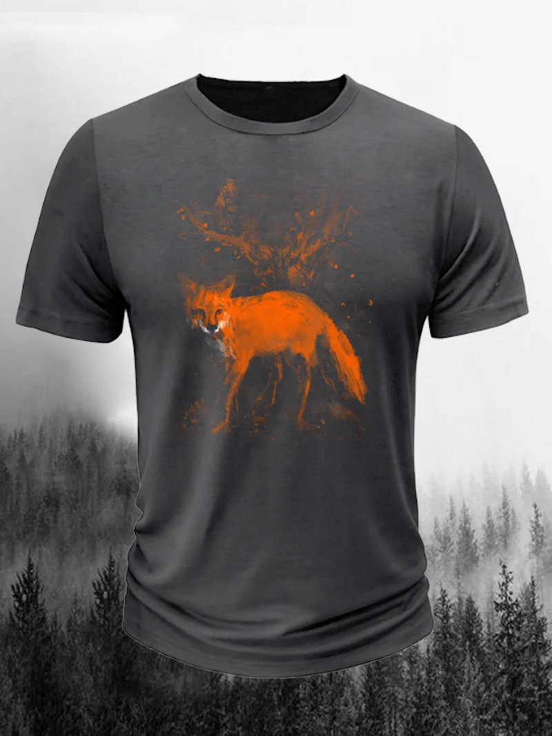 Men's Outdoor Forest Fox and Owl Short-Sleeved Shirt in  mildstyles