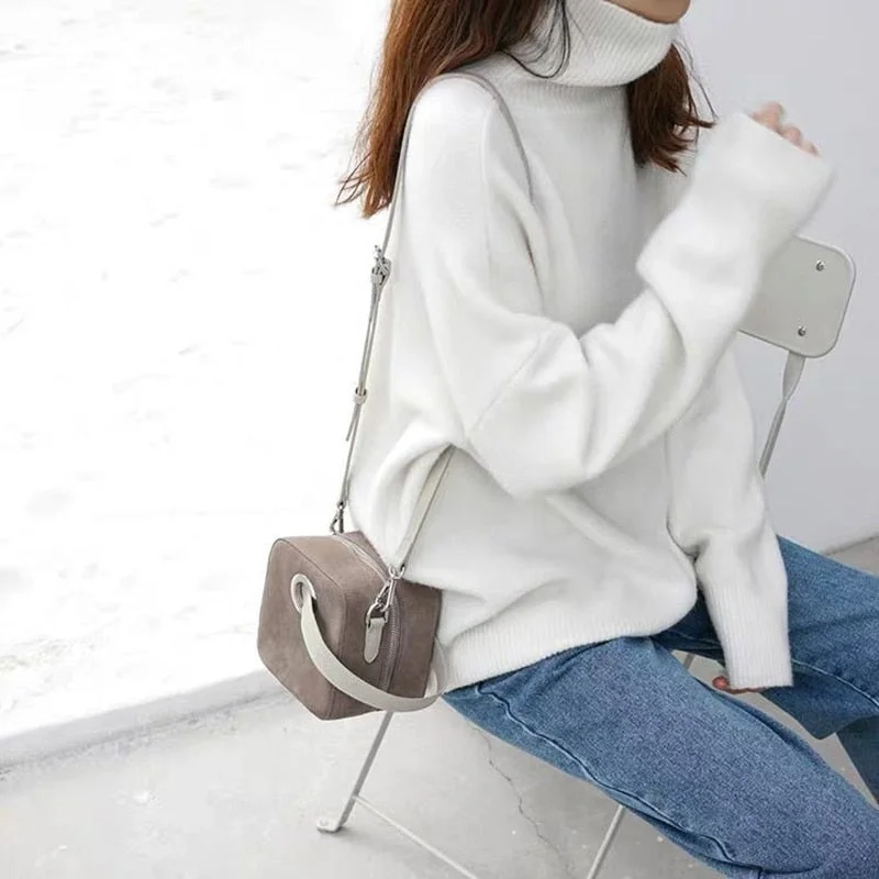 Turtleneck Cashmere Sweater Woman Fashion Loose Thick Warm Pullover Tops 2021 Winter Solid Jumper Female Knitted Wool Sweaters