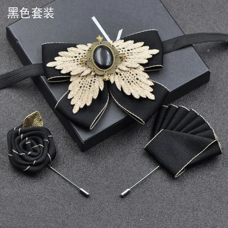 Men's Formal Wear Business Bow Tie Banquet Guest Host Wedding Groom Best Man Bowtie Pocket Towel Brooches Three-piece Set