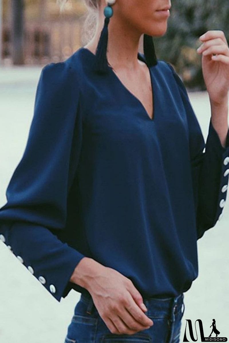 MidiSono - Casual Solid Patchwork Buttons Tops