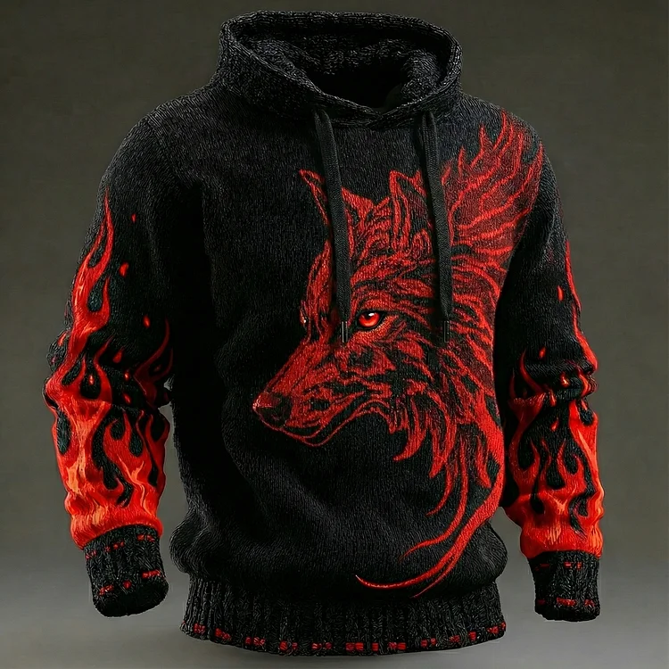 Men's Viking Wolf Art Cozy Hooded Sweater