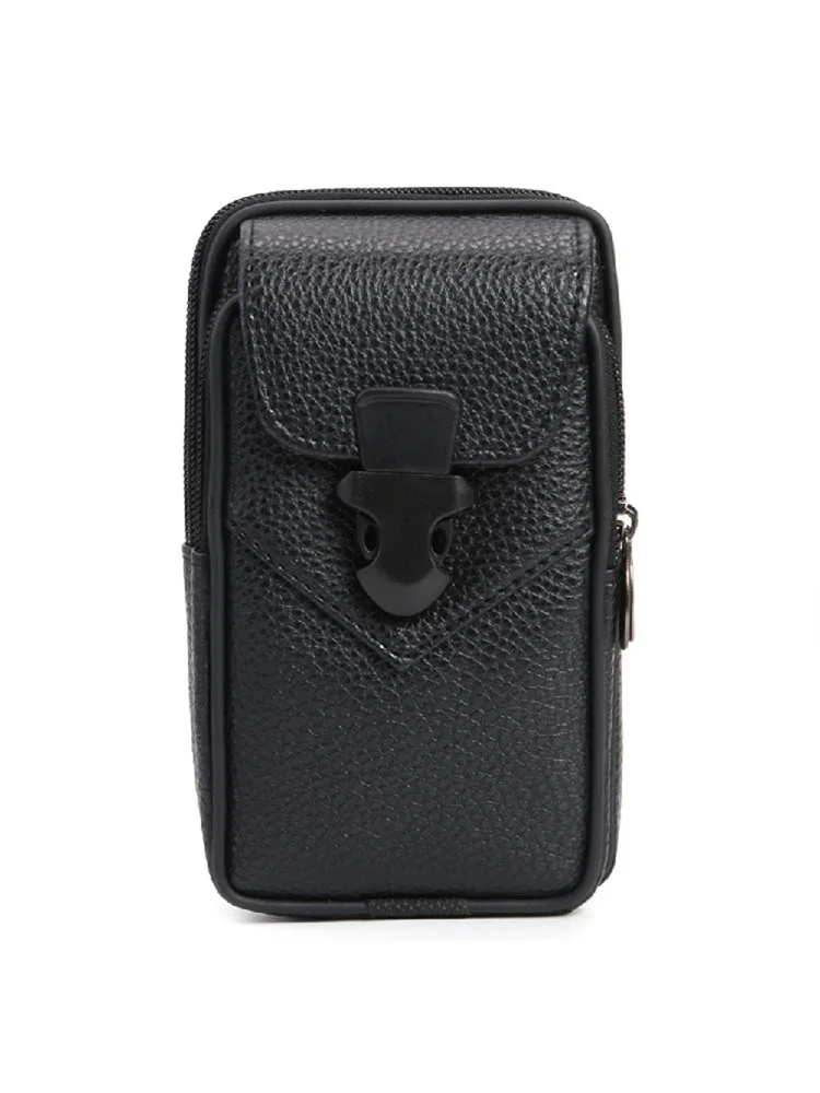 Fashion Men Waist Bag Leather Money Purse Zipper Pocket (Vertical)(Black)