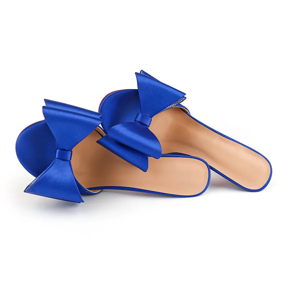 100mm/3.94 Inch Women's High Heel Mules Rhinestone Bowknot Backless Stiletto Heel Slippers Sexy Summer Heeled Red Bottom Sandals-vocosishoes