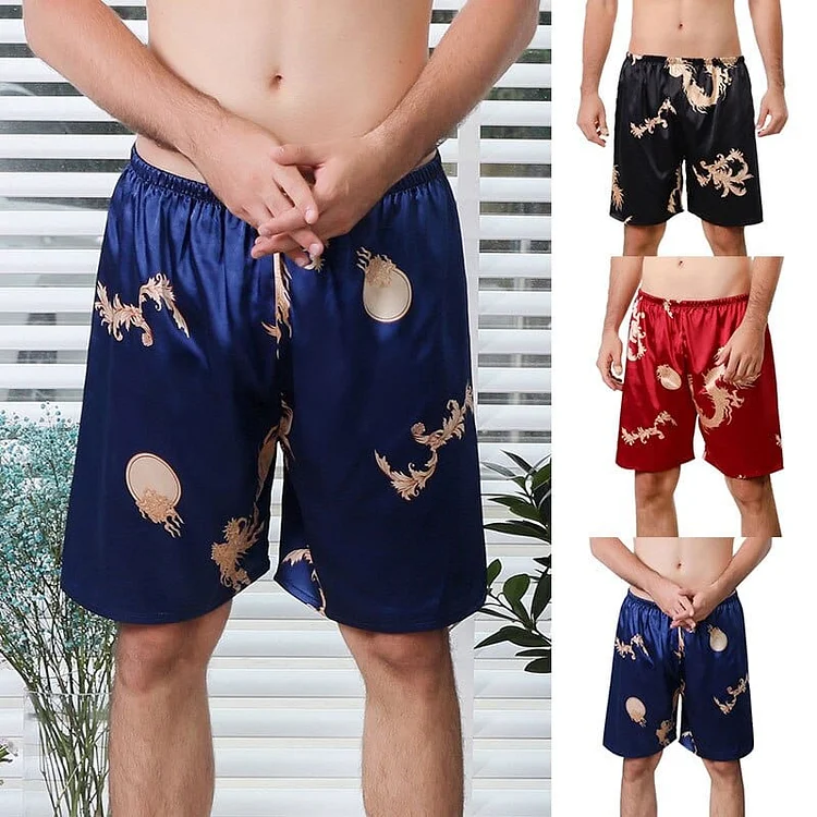 Pornhint 2023 Summer Men's Sleep Bottoms Solid Silk Satin Sleepwear Boxers Shorts Nightwear Pajamas For Men Homewear Robes Underwear