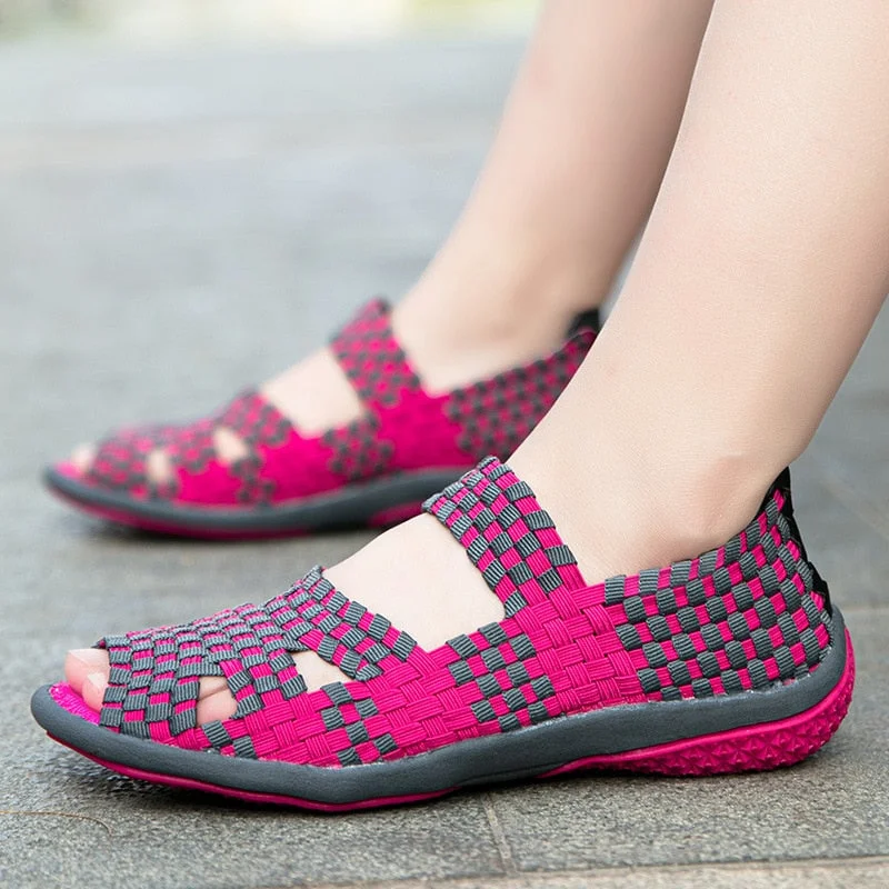 Women Sandals Handmade Woven Flat Shoes Woman 2020 Summer Fashion Breathable Casual Slip-On Colorful Female Footwear