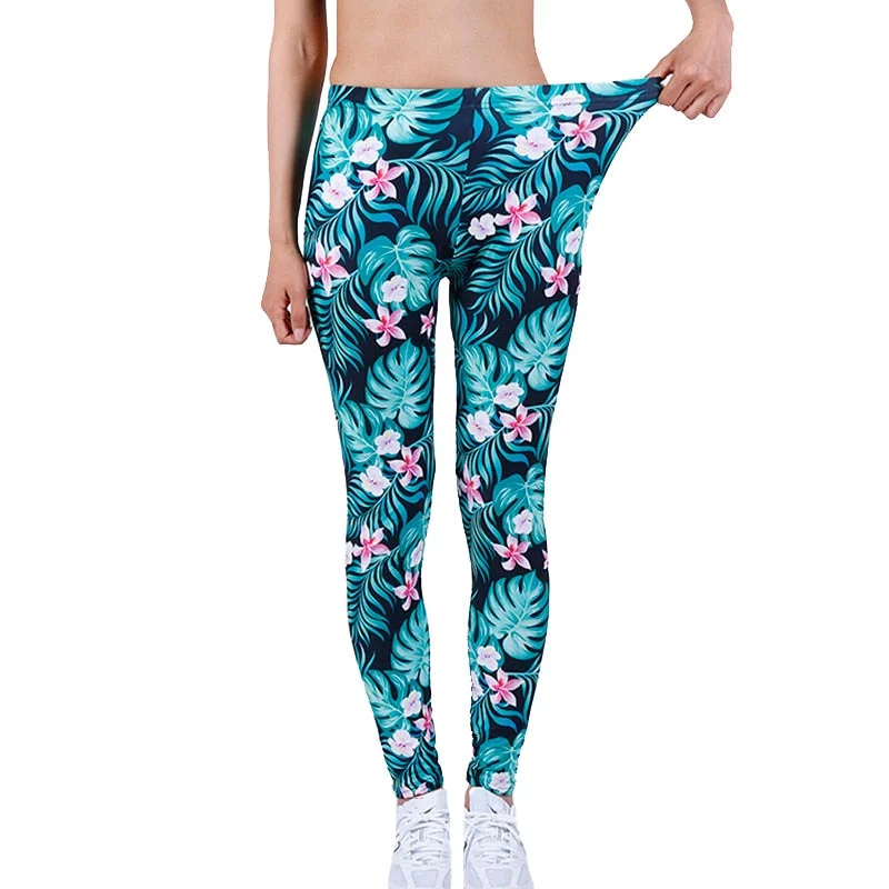 CUHAKCI Fashion Women Leggings Beautiful Leaf Floral Printing High Waist Jeggings Stretch Pant Sexy Hot Sale Clothing Mujer