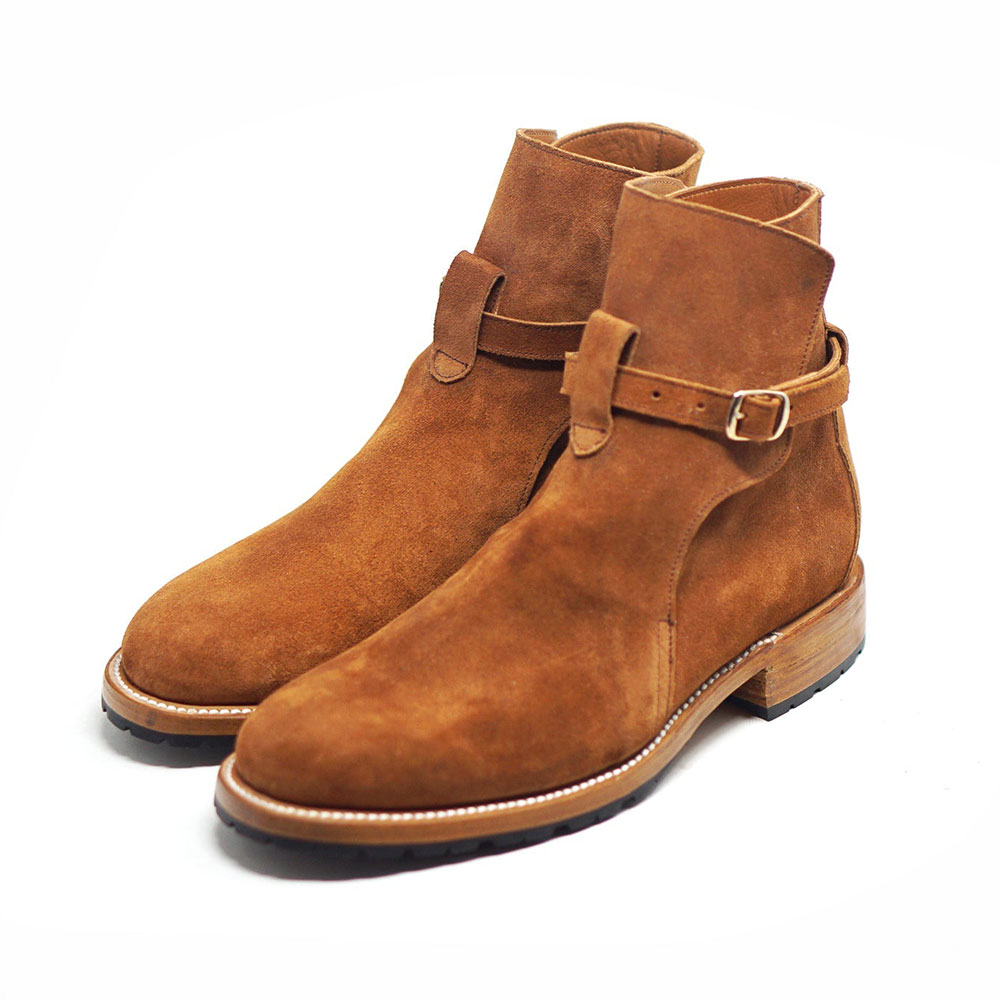 Brown Round Toe Low Heel Buckle Strap Pull-On Short Boots for Women Nicepairs