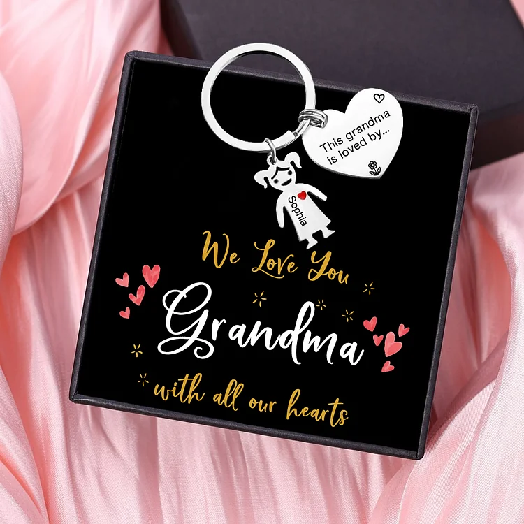 Personalized Keychain with Kid Charm Engraved 1 Name Family Keychain for Grandma