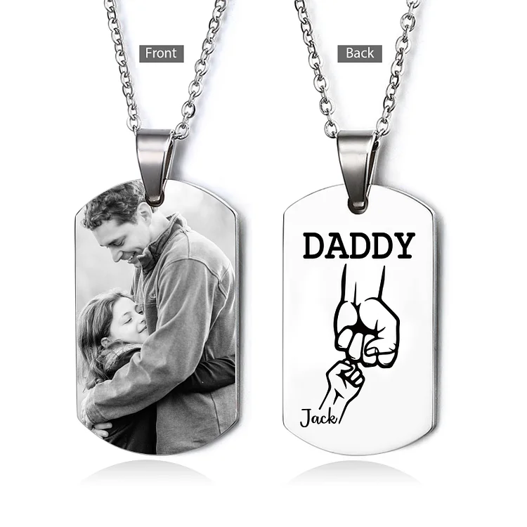 2 Names-Personalized Dad Photo Fist Stainless Steel Necklace-Custom Names and Photo Necklace for Father/Grandad