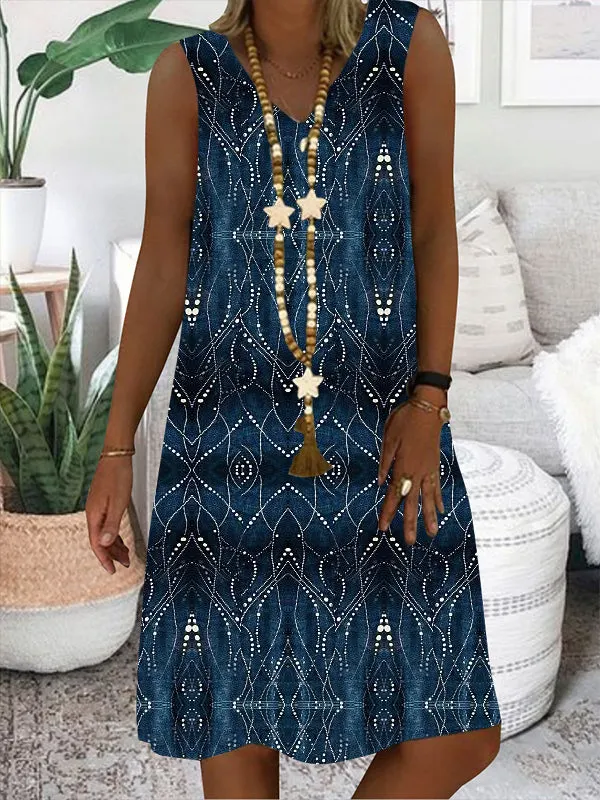 Women's Scoop Neck Sleeveless Printed Dress