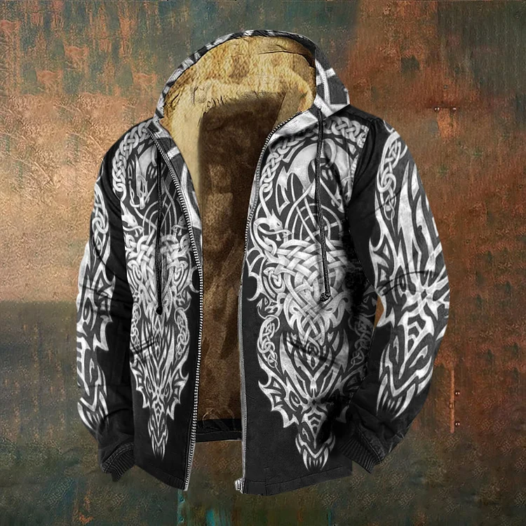 Men's Vintage Viking Print Casual Zip Up Jacket