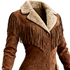 Women's Western Fringed Suede Coat With Fur Collar by Inlyline
