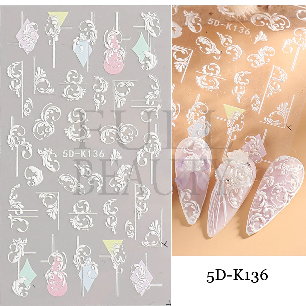 Churchf Nail Stickers Flowers Geometric Lines Decor Acrylic Embossed Sliders Gold Frame Nail Decals Cherry Blossom Manicure GLJI-5D05-Nail Inspo