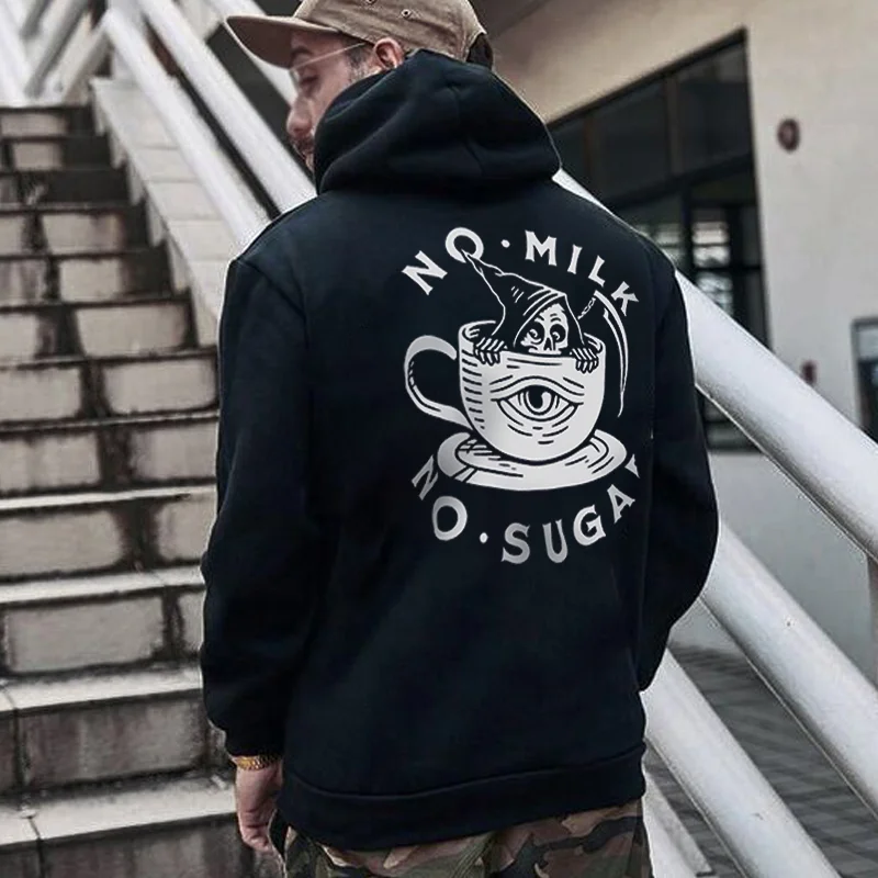 UPRANDY Men's No Milk No Sugar Skull Creative Printed Hoodie -  UPRANDY