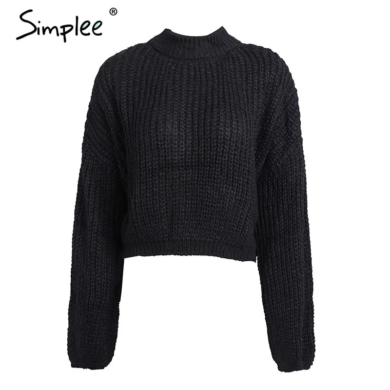 Simplee Winter lantern sleeve knitted sweater pullover Women loose O-neck solid sweater Female autumn casual sweater jumper new