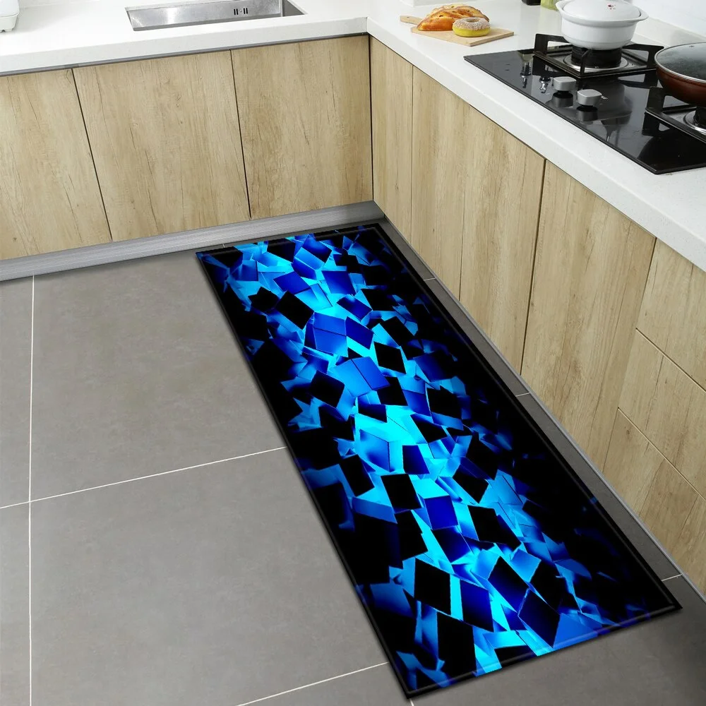 Kitchen Floor Mat Home Entrance Doormat 3D Geometry Living Room Bedroom Decoration Carpet Hallway Balcony Bathroom Anti-Slip Rug