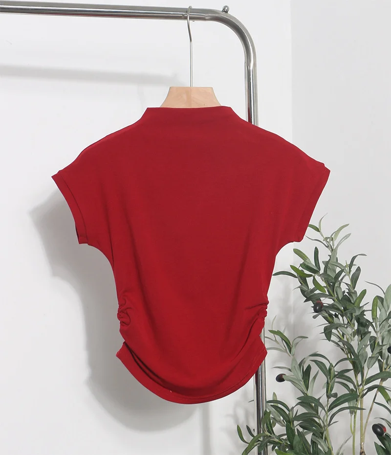 Uveng Real Shoot Half-High Collar Hottie Folded Slimmed Short T-Shirt Jacket Woman 87530