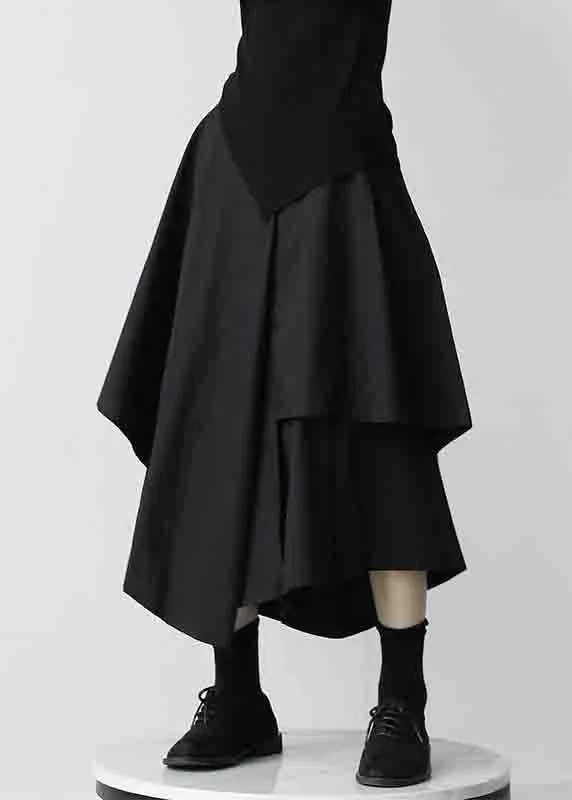 New Black Asymmetrical High Waist Patchwork Cotton Pants Skirt Fall