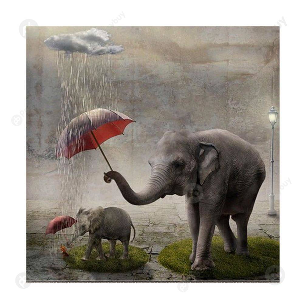 

30*30CM Round Drill Diamond Painting-Elephant, 501 Original