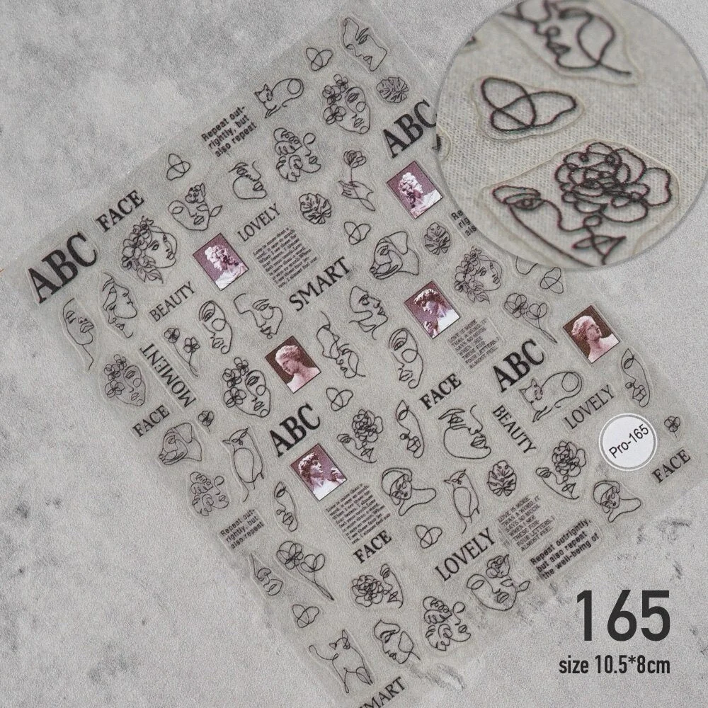 Abstract Image Nail Sticker Abstraction of Characters Nail Sticker 3D Engraved Nail Art Decorations Nail Decals Design