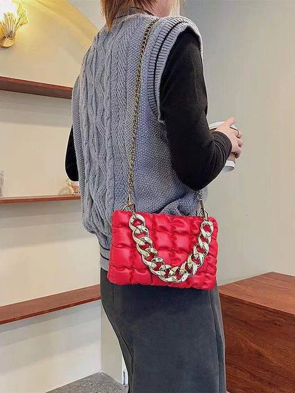Chains Plaid Solid Color Crossbody Bags