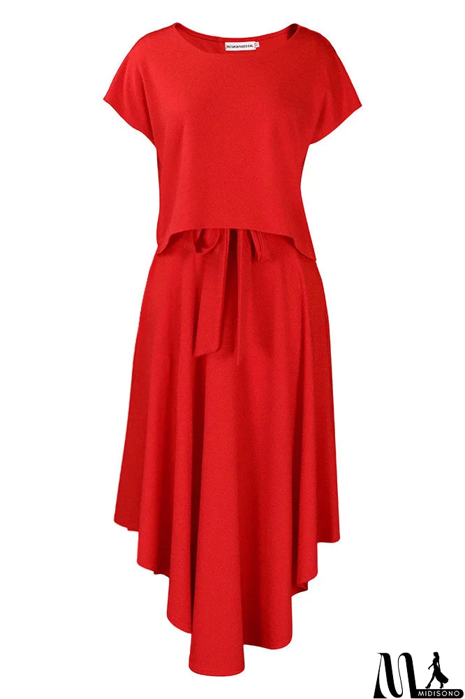 MidiSono - Red Knee Length A-Line Dress On Sale