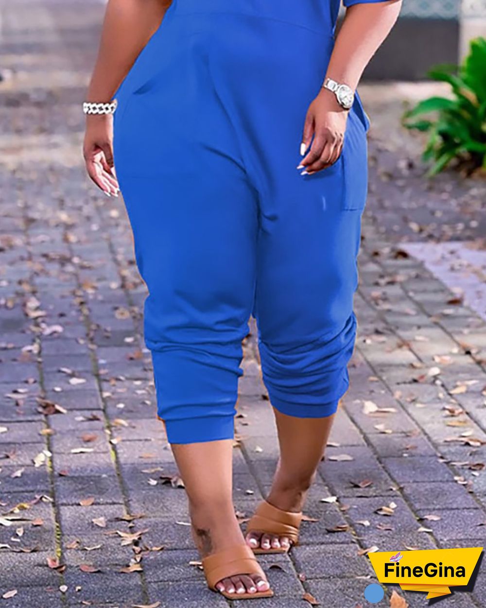 Letter Print V-Neck Short Sleeve Pocket Design Jumpsuit