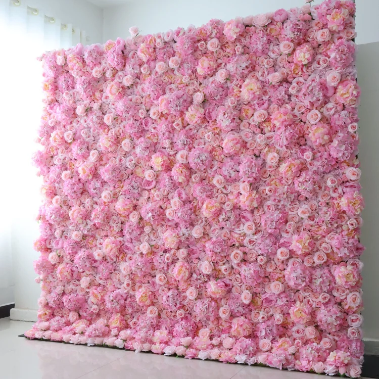 Roll Up Fabric Artificial Flower Wall Wedding Backdrop, Floral Party Decor, Event Photography-VF-337