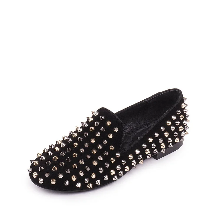 Black Rivets Flat Loafers for Women |FSJ Shoes