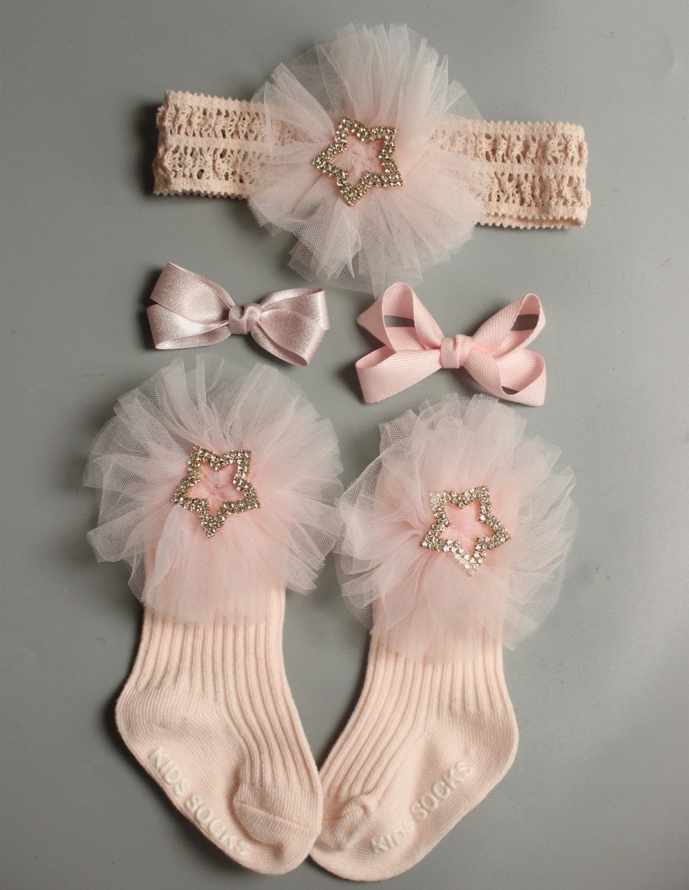 2019 4pcs/Sets Newborn Baby Girl Boy Socks Lace Ruffle Tutu Socks Frilly Ankle Princess Anti Slip Socks+Headband+Hair Pin 0-24M