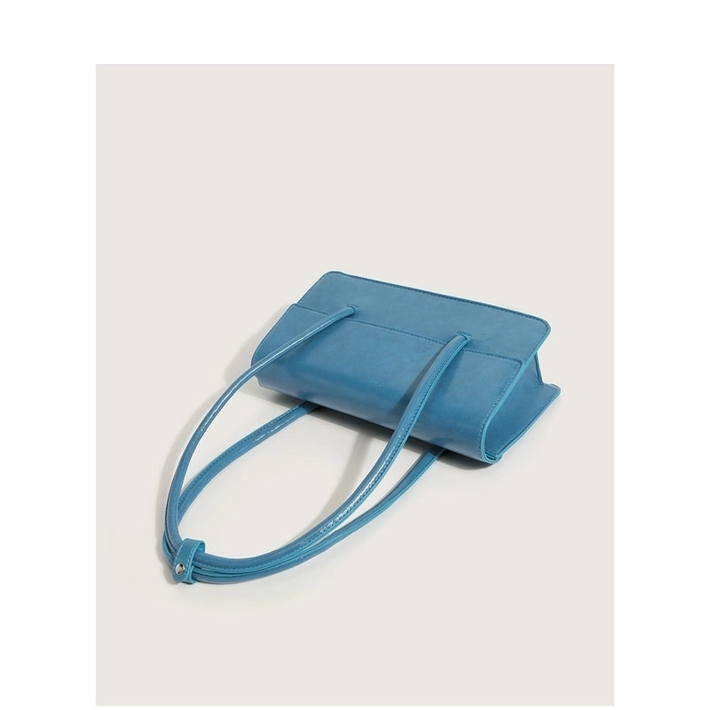 New Casual Fashion Oil Leather Solid Color Shoulder Tote Bag