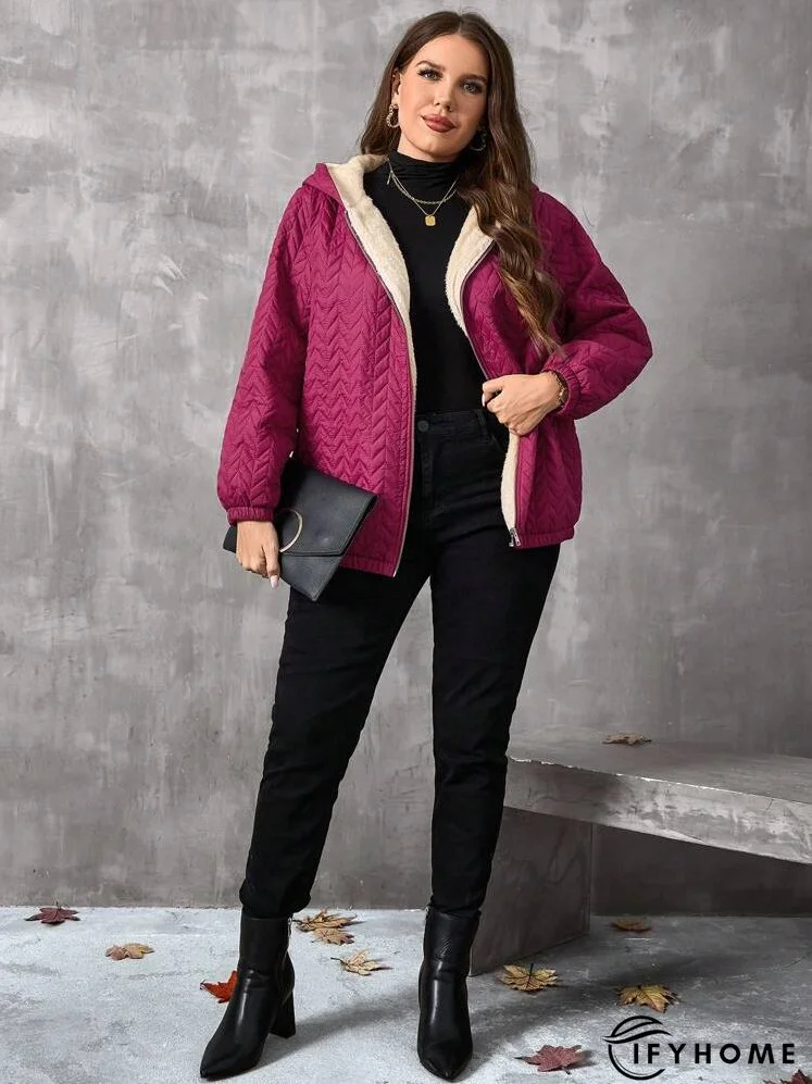 Plus Size Women's Solid Color Long Sleeve Zip Up Hooded Casual  Coat, Winter | IFYHOME