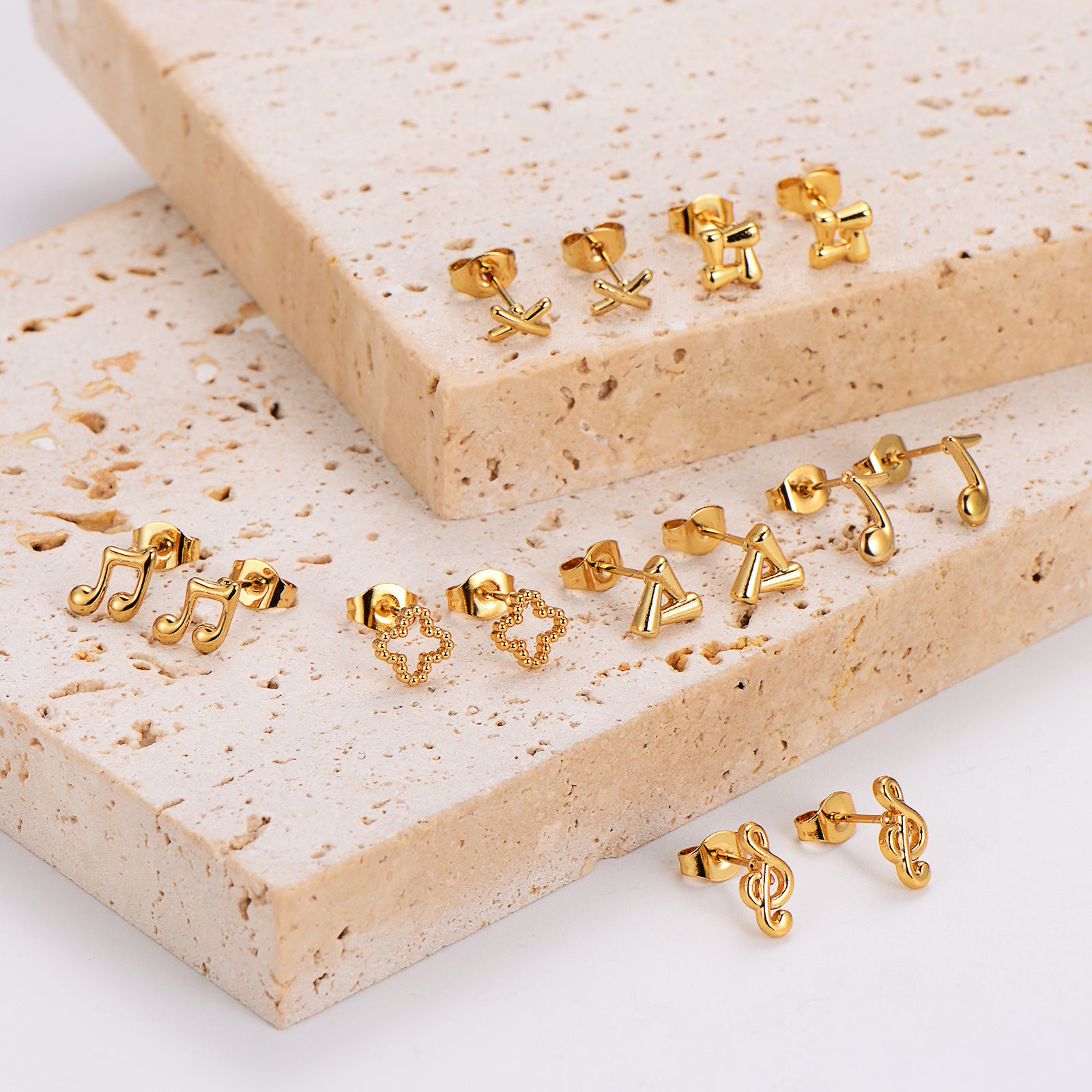 Aml Stainless Steel Musical Note Flower Earrings Niche Simple Irregular Earrings Small Female