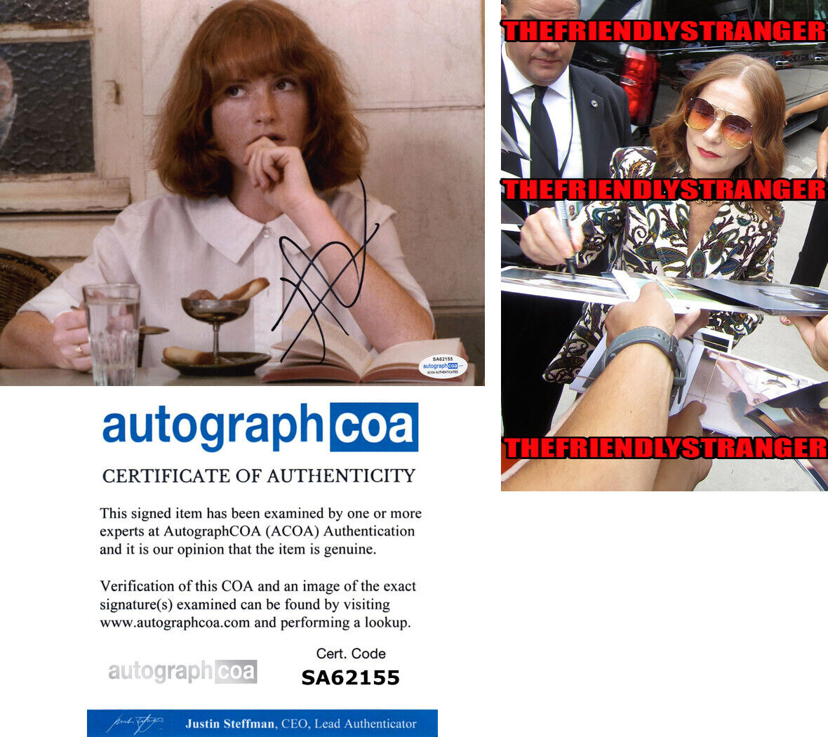 ISABELLE HUPPERT signed Autographed 8X10 Photo Poster painting D - PROOF - FRANKIE Elle ACOA COA