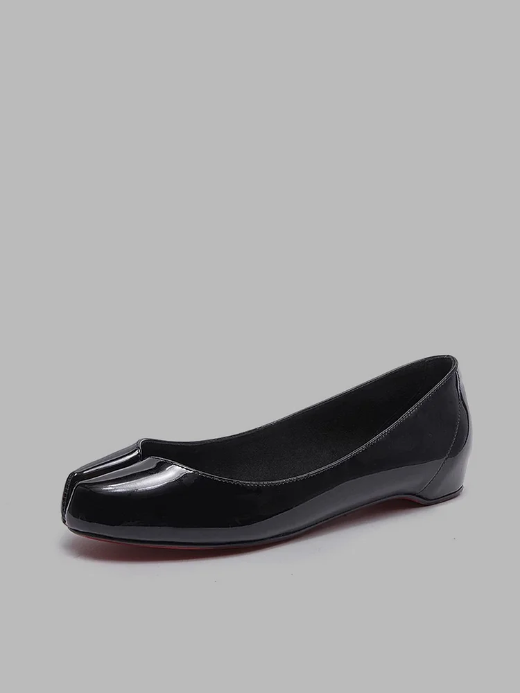 Miseyes Women's Flat Split Toe Pig's Hoof Horseshoe Shallow Slip-on Height-Enhancing Ballet Red Bottom Shoes