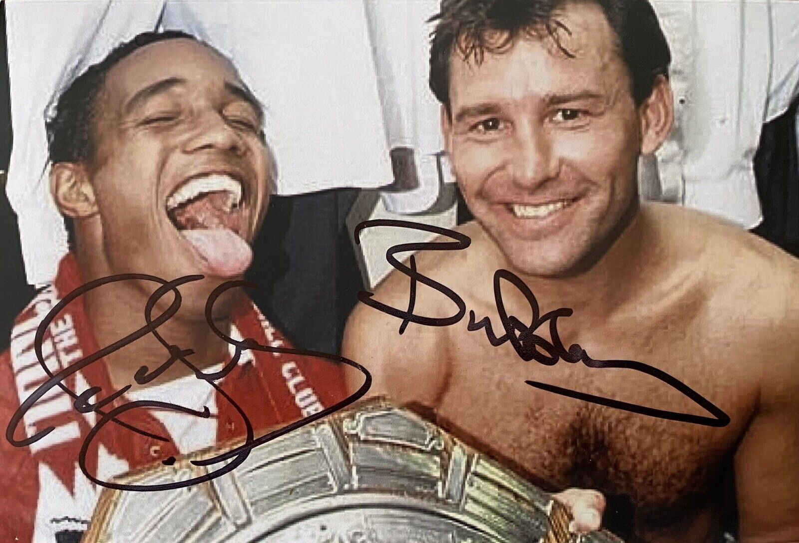 Paul Ince & Bryan Robson Genuine Hand Signed 6x4 Manchester United Photo Poster painting