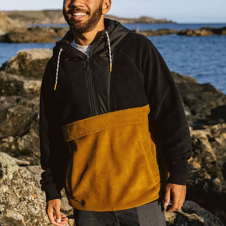 Half-zip drawstring outdoor men's hoodie