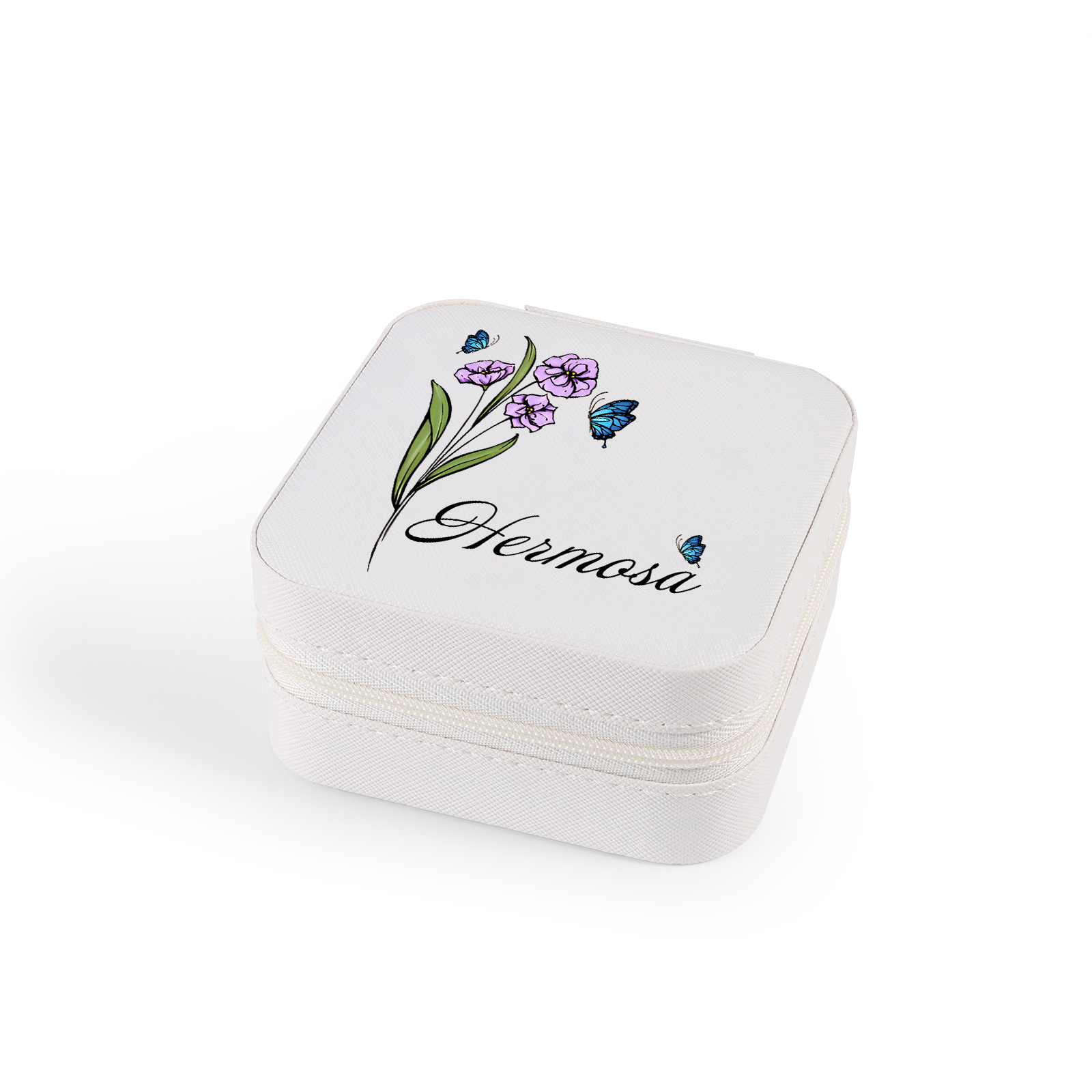 Boîte à Bijoux 1 Prénom Personnalisé avec Fleur de naissance | Jessemade